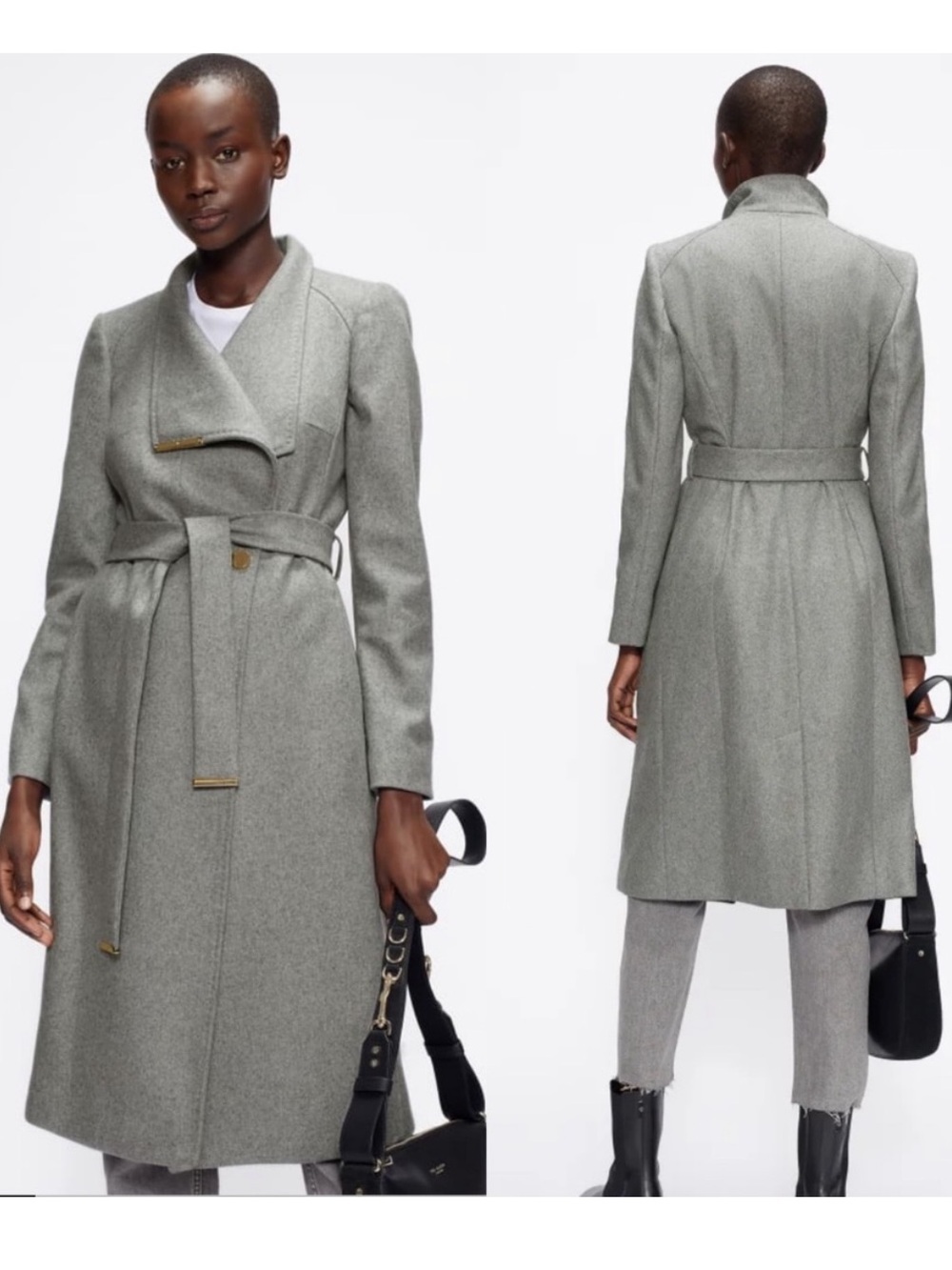 Ted Baker Light Grey Belted Wool-Blend Trench Coat